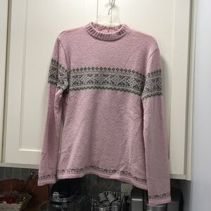 Vintage ladies Masaccio Pink, mint green, and gray pattern sweater